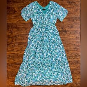 Chris McLaughlin Boutique Teal Floral V-Neck Maxi Dress Boho Tiered Women’s 10